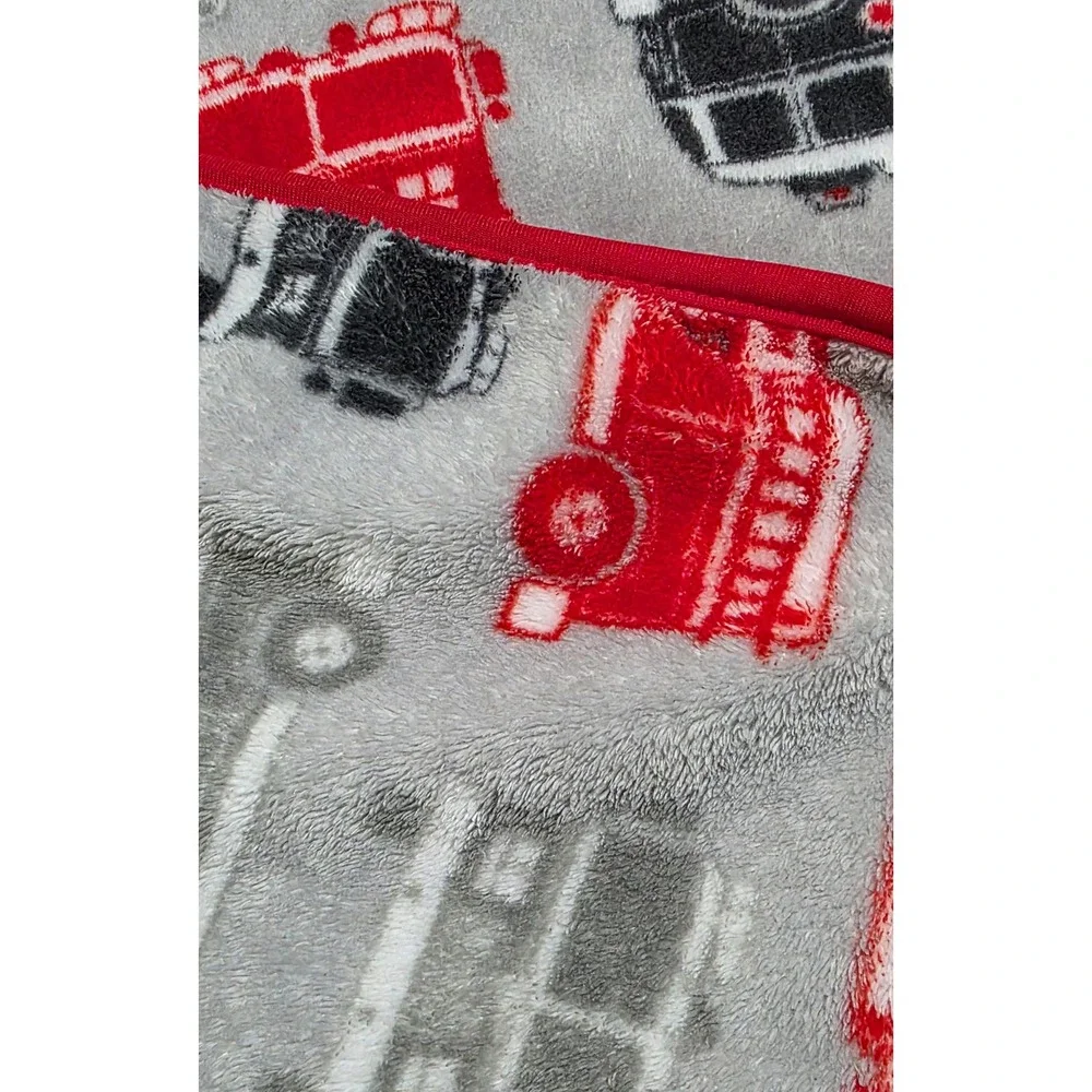Carters Fire Truck Plush Fleece Baby Blanket Grey Red Black 30x44 Nursery